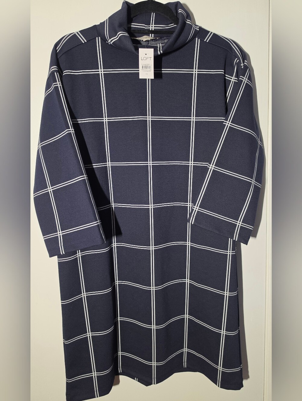LOFT Navy and White Windowpane Tunic Dress